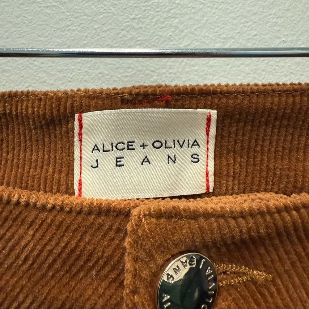 Alice + Olivia Joss High Rise Button Front Corduroy Skirt, Camel Brown | Size 27